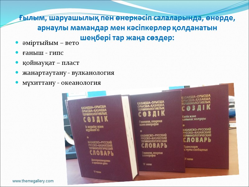 Ғылым, шаруашылық пен өнеркәсіп салаларында, өнерде, арнаулы мамандар мен кәсіпкерлер қолданатын  шеңбері тар